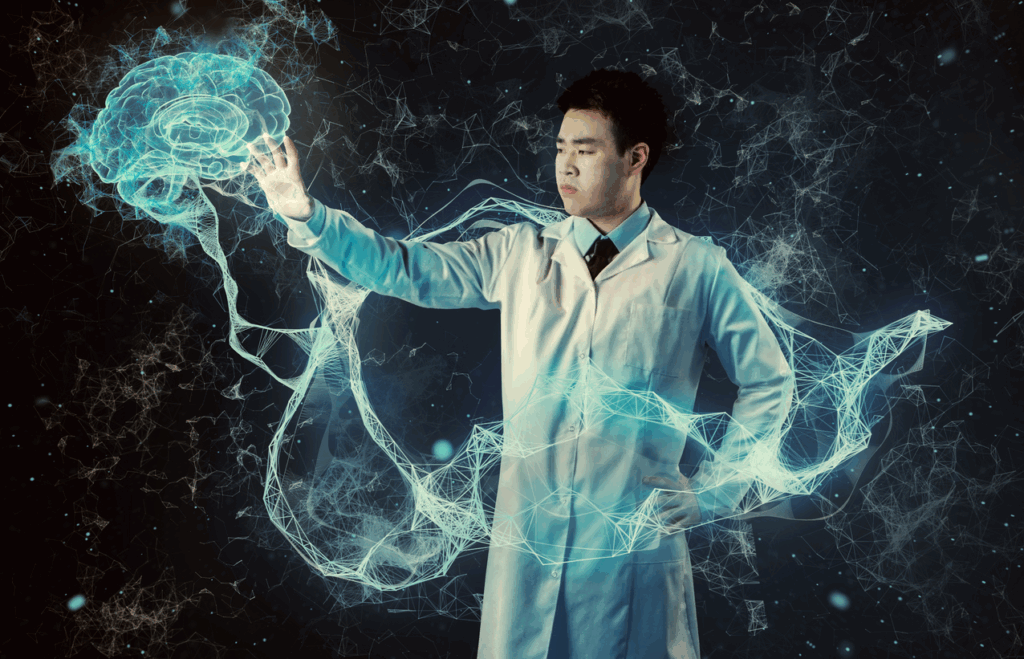 Image of a scientist depicting rewiring the brain